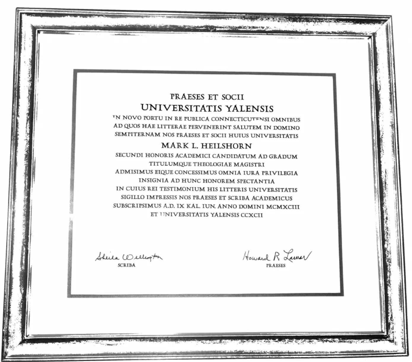 Academic diploma awarded to Mark Heilshorn
