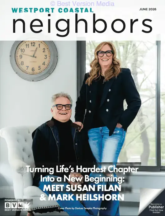 Westport Coastal Neighbors magazine cover featuring Dharma Massage